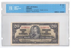 1937  Dollars The Bank of Canada Osborne-Towers Banknote CCCS Graded F-12