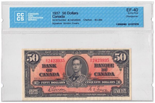 1937  Dollars The Bank of Canada CCCS Graded EF-40