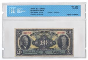 1938  Dollars The Dominion of Canada Banknote CCCS Graded VF-20