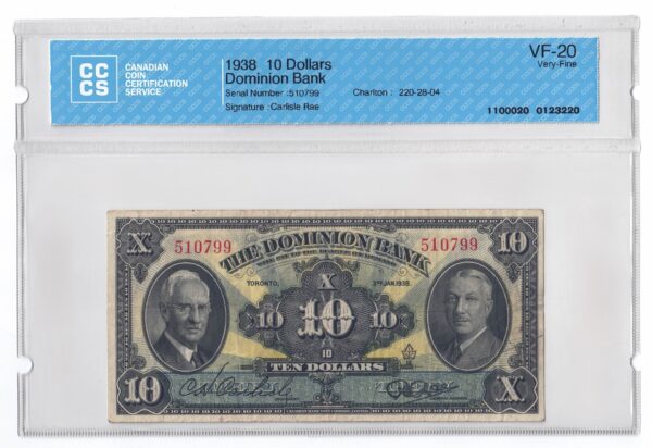 1938  Dollars The Dominion of Canada Banknote CCCS Graded VF-20