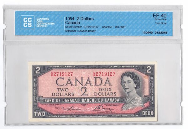 1954  Dollars Modified Portrait The Bank of Canada Test Note CCCS Graded EF-40