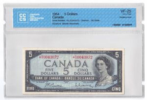 1954  Dollars Modified Portrait The Bank of Canada REPLACEMENT Banknote CCCS Graded VF-25