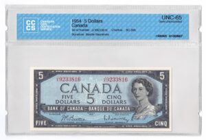 1954  Dollars The Bank of Canada Modified Portrait Banknote CCCS Graded UNC-65