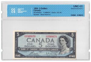 1954 5 Dollars The Bank of Canada CCCS Graded UNC-63