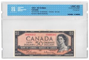 1954 50 Dollars Bank of Canada CCCS Graded UNC-63