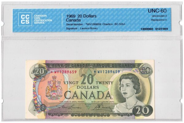 1969  Dollars The Bank of Canada REPLACEMENT CCCS Graded UNC-60