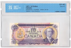 1971  Dollars The Bank of Canada Banknote CCCS Graded EF-40