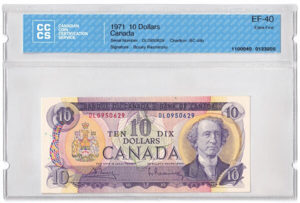 1971  Dollars The Bank of Canada Banknote CCCS Graded EF-40