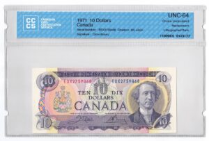 1971  Dollars The Bank of Canada REPLACEMENT/LITHOGRAPHED Back Banknote CCCS Graded UNC-64