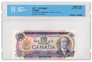 1971 10 Dollars Bank of Canada CCCS Graded UNC-65