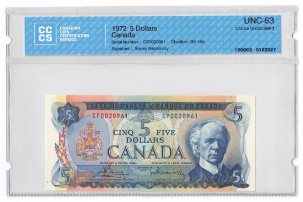 1972  Dollars The Bank of Canada Banknote CCCS Graded UNC-63