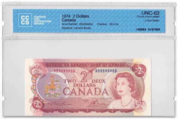 1974  Dollar The Bank of Canada TWO DIGIT RADAR CCCS Graded UNC-63
