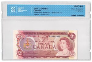 1974  Dollars Bank of Canada CCCS Graded UNC-64 FOUR DIGIT RADAR