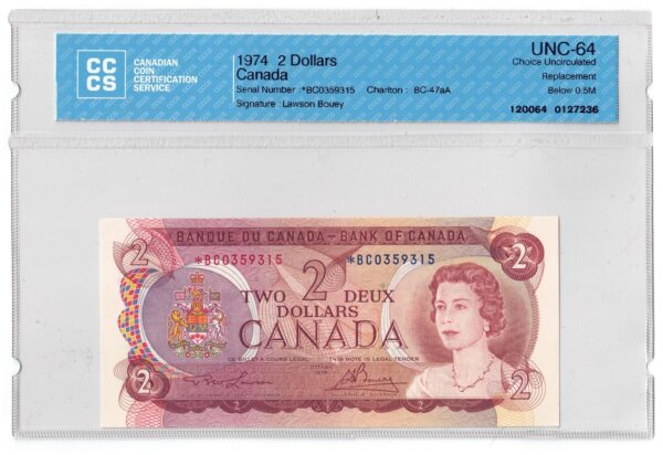 1974  Dollars Bank of Canada CCCS Graded UNC-64 REPLACEMENT/BELOW 0.5M