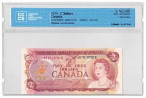 1974  Dollars Bank of Canada CCCS Graded UNC-65 FOUR DIGIT RADAR