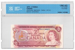 1974  Dollars The Bank of Canada CCCS Graded UNC-60 FOUR DIGIT RADAR