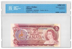 1974  Dollars The Bank of Canada CCCS Graded UNC-63 THREE DIGIT RADAR