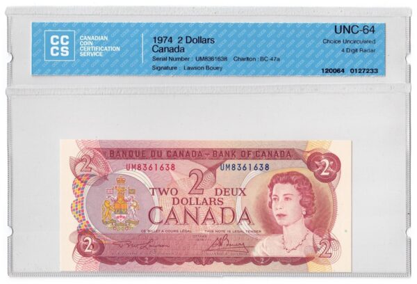 1974  Dollars The Bank of Canada CCCS Graded UNC-64 FOUR DIGIT RADAR