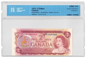 1974  Dollars The Bank of Canada CCCS Graded UNC-64 FOUR DIGIT RADAR
