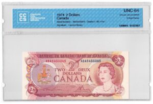 1974  Dollars The Bank of Canada CCCS Graded UNC-64 THREE DIGIT RADAR