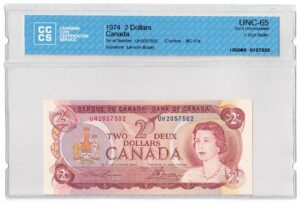 1974  Dollars The Bank of Canada CCCS Graded UNC-65 FOUR DIGIT RADAR