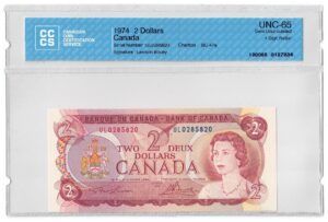 1974  Dollars The Bank of Canada CCCS Graded UNC-65 FOUR DIGIT RADAR