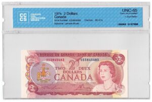 1974  Dollars The Bank of Canada CCCS Graded UNC-65 FOUR DIGIT RADAR