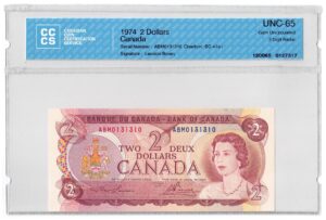 1974  Dollars The Bank of Canada CCCS Graded UNC-65 THREE DIGIT RADAR