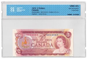 1974  Dollars The Bank of Canada CCCS Graded UNC-65 THREE DIGIT RADAR