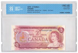 1974  Dollars The Bank of Canada REPLACEMENT Banknote CCCS Graded UNC-60