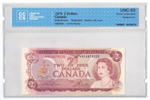 1974  Dollars The Bank of Canada REPLACEMENT Banknote CCCS Graded UNC-63