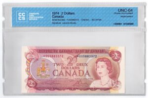 1974  Dollars The Bank of Canada REPLACEMENT Banknote CCCS Graded UNC-64