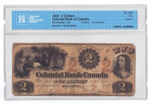 1859  Dollars The Colonial Bank of Canada CCCS F-12
