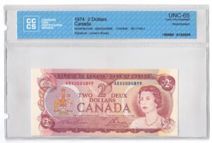 1974  Dollars The Bank of Canada REPLACEMENT Banknote CCCS Graded UNC-65