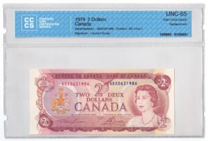1974  Dollars The Bank of Canada REPLACEMENT Banknote CCCS Graded UNC-65