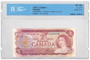 1974  Dollars The Bank of Canada REPLACEMENT Banknote CCCS Graded VF-30