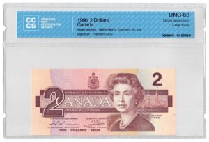 1986  Dollars Bank of Canada CCCS Graded UNC-63 FOUR DIGIT RADAR