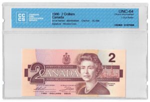 1986  Dollars Bank of Canada CCCS Graded UNC-64 THREE DIGIT RADAR