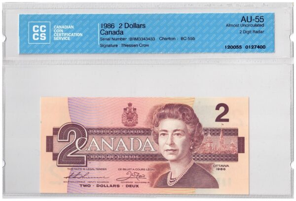 1986  Dollars The Bank of Canada CCCS Graded AU-55