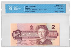 1986  Dollars The Bank of Canada CCCS Graded UNC-63 FOUR DIGIT RADAR