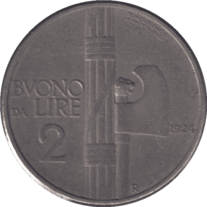 1924 Italy 2 Lire Coin (KM# 63)