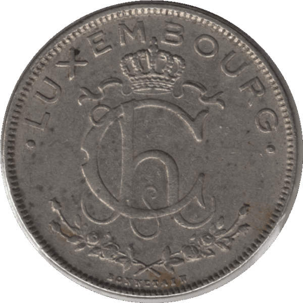 1924 Luxembourg 2 Francs Coin (Weiller# 270 KM# 36 Schn# 18)