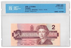 1986  Dollars The Bank of Canada CCCS Graded UNC-65 THREE DIGIT RADAR