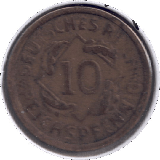 1925 Germany 10 Pfennigs Coin CLIPPED PLANCHET ERROR (KM# 40)