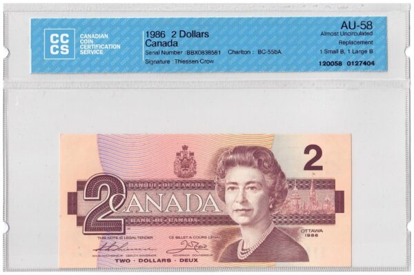 1986  Dollars The Bank of Canada REPLACEMENT CCCS Graded AU-58
