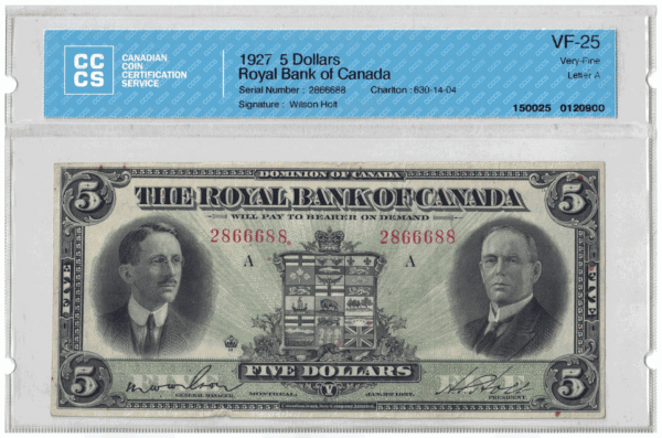 1927  Dollars The Royal Bank of Canada REPLACEMENT CCCS Graded VF-25