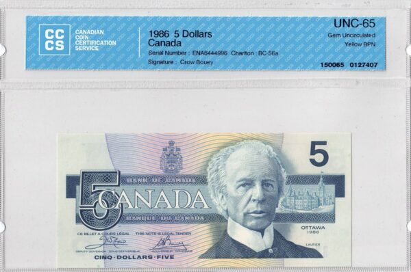 1986  Dollars The Bank of Canada CCCS Graded UNC-65