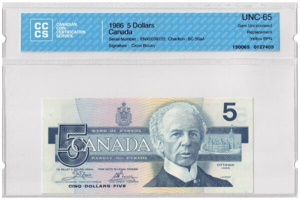1986  Dollars The Bank of Canada REPLACEMENT CCCS Graded UNC-65