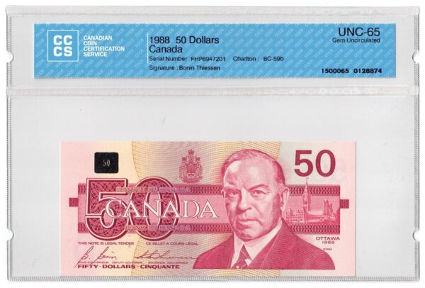 1988 50 Dollars The Bank of Canada CCCS Graded UNC-65