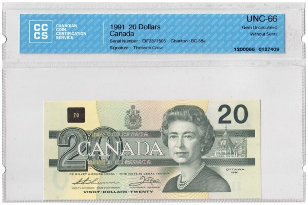 1991  Dollars The Bank of Canada CCCS Graded UNC-66